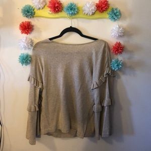 Beige long sleeve ruffle top